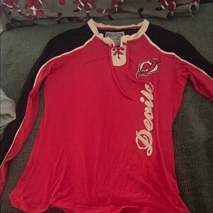 Red and Black Long Sleeve Shirt with Logo